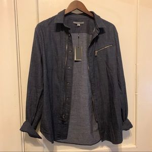 NWT John Varvatos-Garment Wash Zip Shirt In Indigo